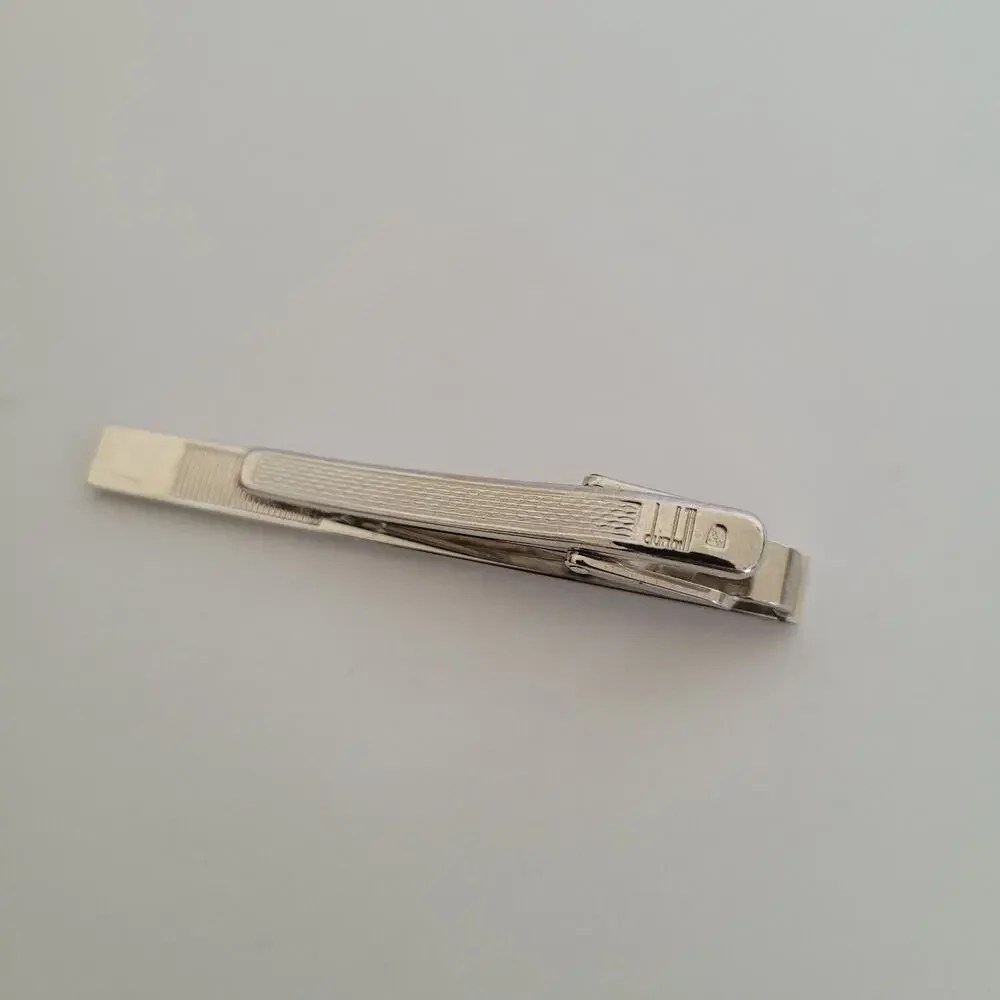Dunhill Vintage Round Cufflinks Tie Clasp Clip Bar Set Silver Gold Two Tone Box